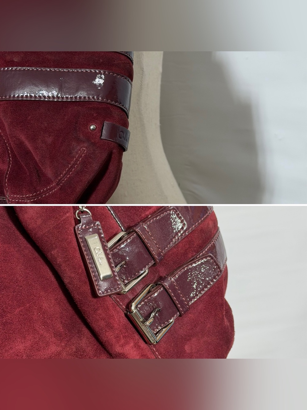 Cole Haan • Merlot Suede & Patent Leather Y2K Hobo Shoulder Bag - Picture 15 of 15
